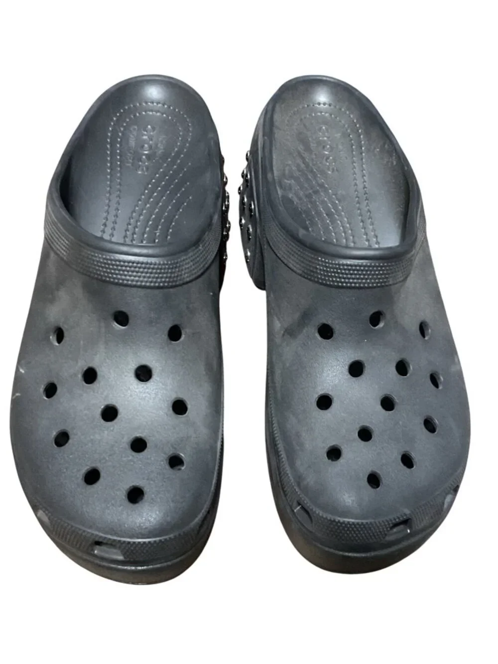 Crocs Studded Siren Clogs Size 12 Platform Heels Black W/ Silver-Tone Studs Mens